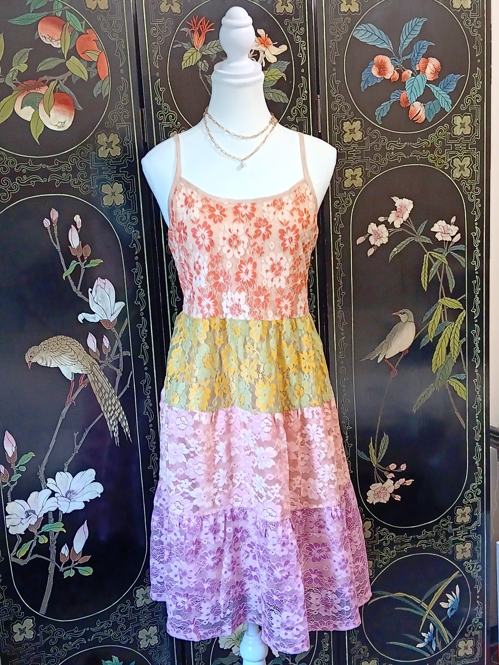 Mystree Orange Yellow Floral Lace Slip Dress